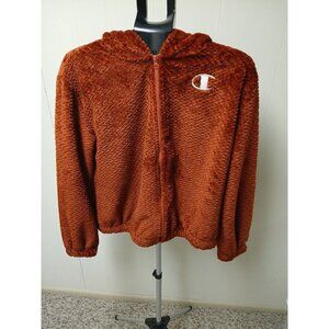 Champion Women's Size M   Brown Sherpa Full Zip Fleece Athletic Logo Jacket